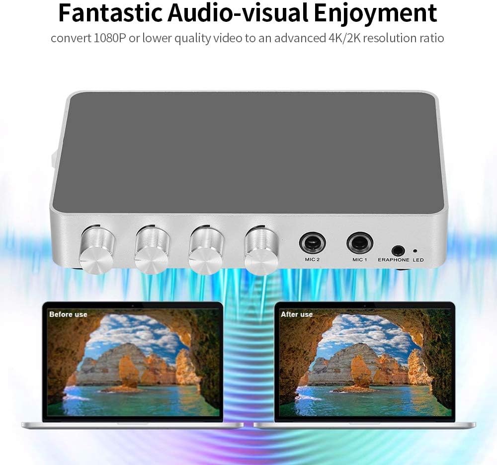 KM200 Karaoke Sound Mixer Portable Digital Stereo dio Echo System 4K/2K HDMI Karaoke Amplifier with Dual Microphone US Plug