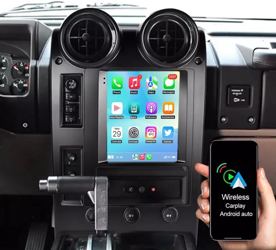 Android 15 Car Stereo Radio for Hummer H2 2002-2007 9.7 Inch Touch Screen GPS Navi for CarPlay Wireless/Android Auto 2GB+64GB WiFi Bluetooth Music FM RDS Mirror Link Steering Wheel Control