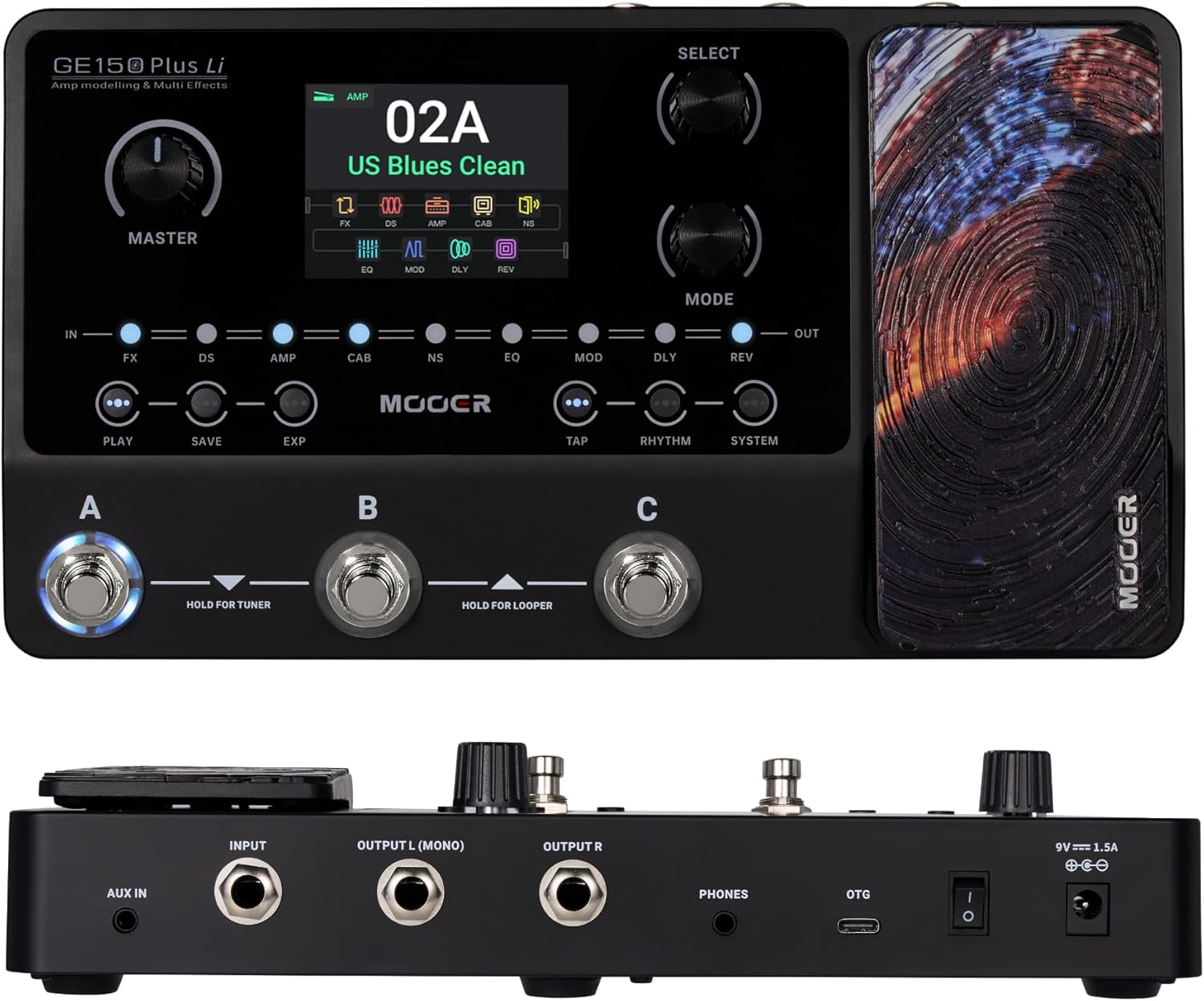 MOOER GE150 Plus Li Battery Powered Multi Effects Pedal with Software Editor, 55 Preamp Models, 26 Cab Sims, 20 Empty Amp Files and 3rd IR Files Slots for Electric Guitar and Bass Guitar, Reverb Delay