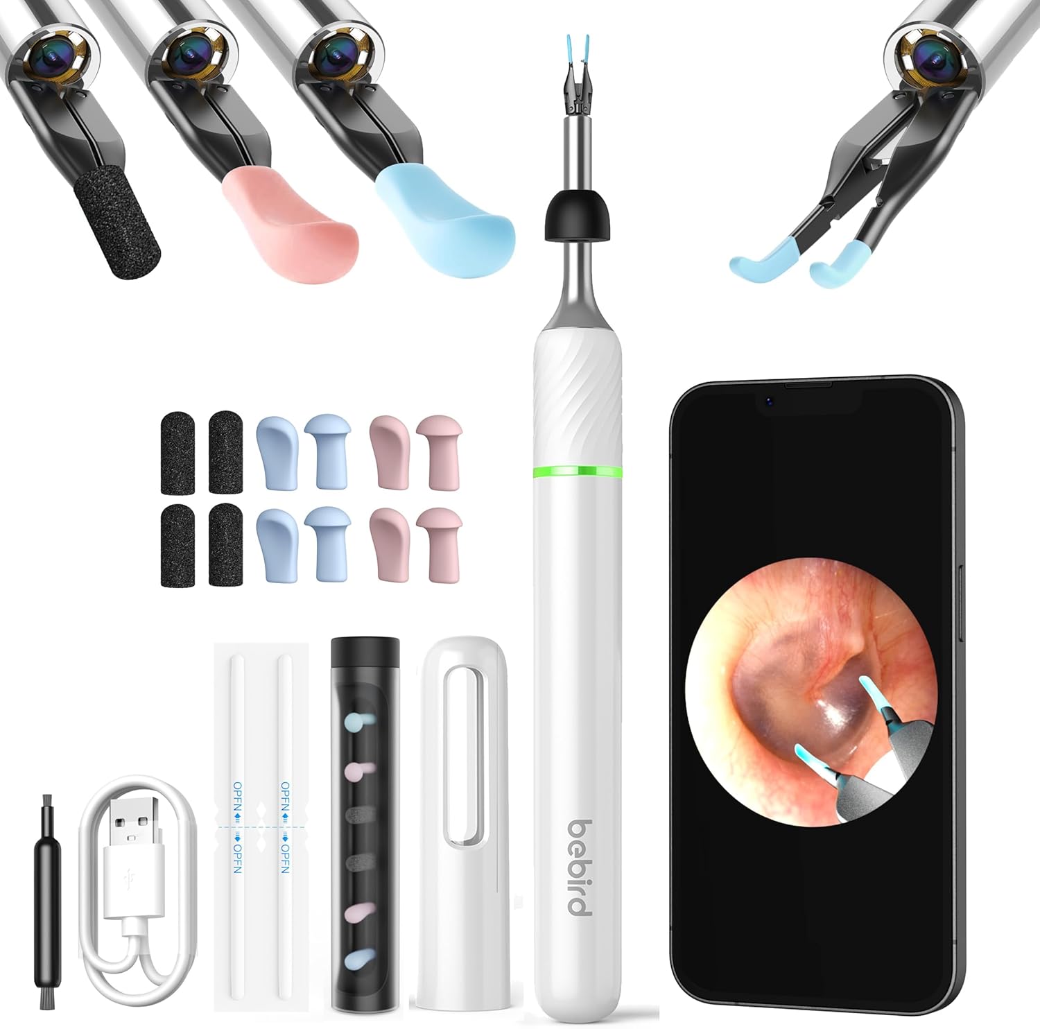 Bebird Pro Note5 Ear Picker with Camera Tweezers, Wireless Wax Removal Tool Camera Cleaner Otoscope with Light for iPhone, Visual Ear Viewing Scope with Videos, WiFi Cleaning Kit for Adults & Kids