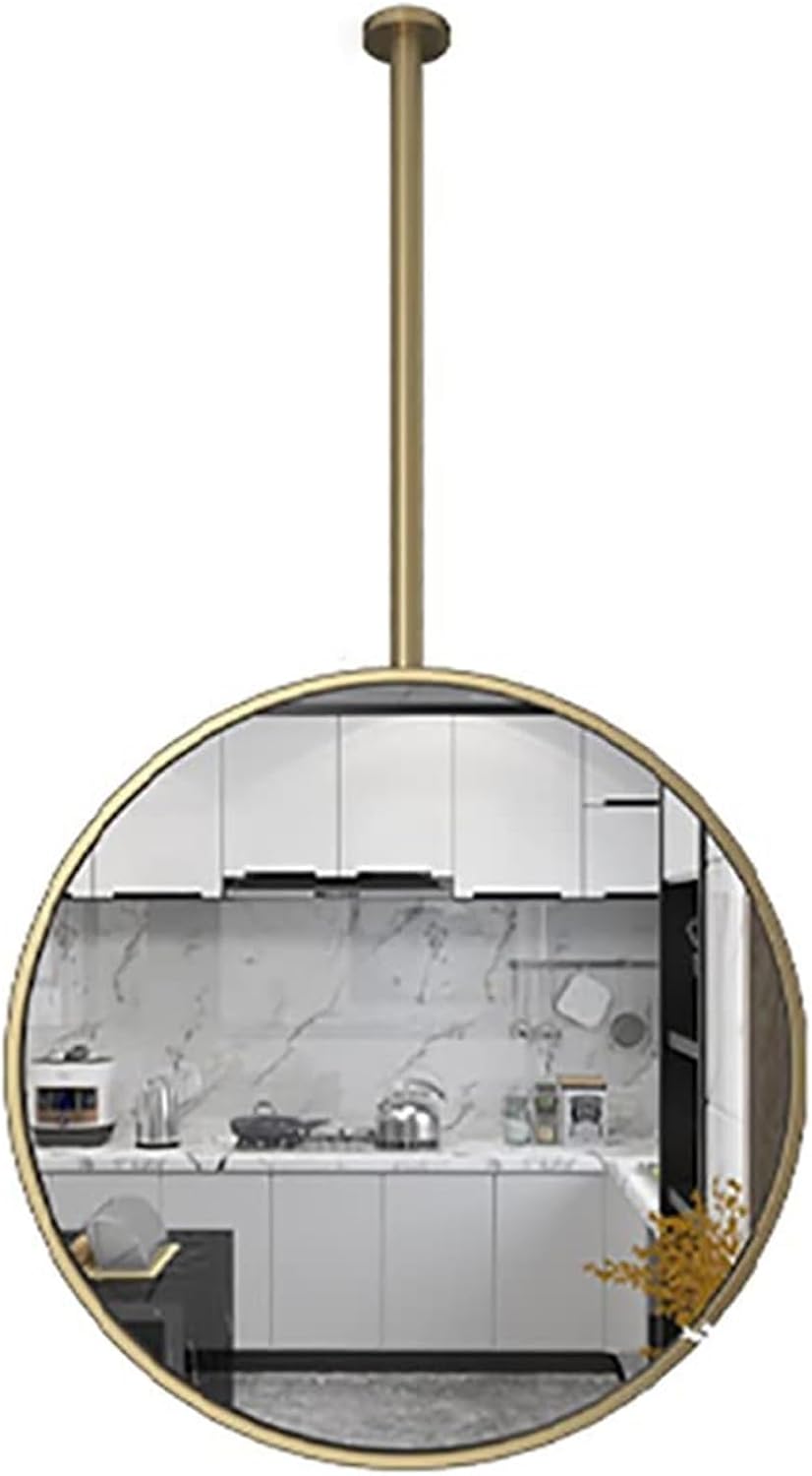 Ceiling Mounted Entryway Mirror Ceiling Mount Bathroom Wall Decor Mirror Hanging Rod Vanity Make-up Corner Mirror Wall Mount Mirrors Metal Pole Ceiling Suspended Mirror Circle Gold Black Pivot Mirror(