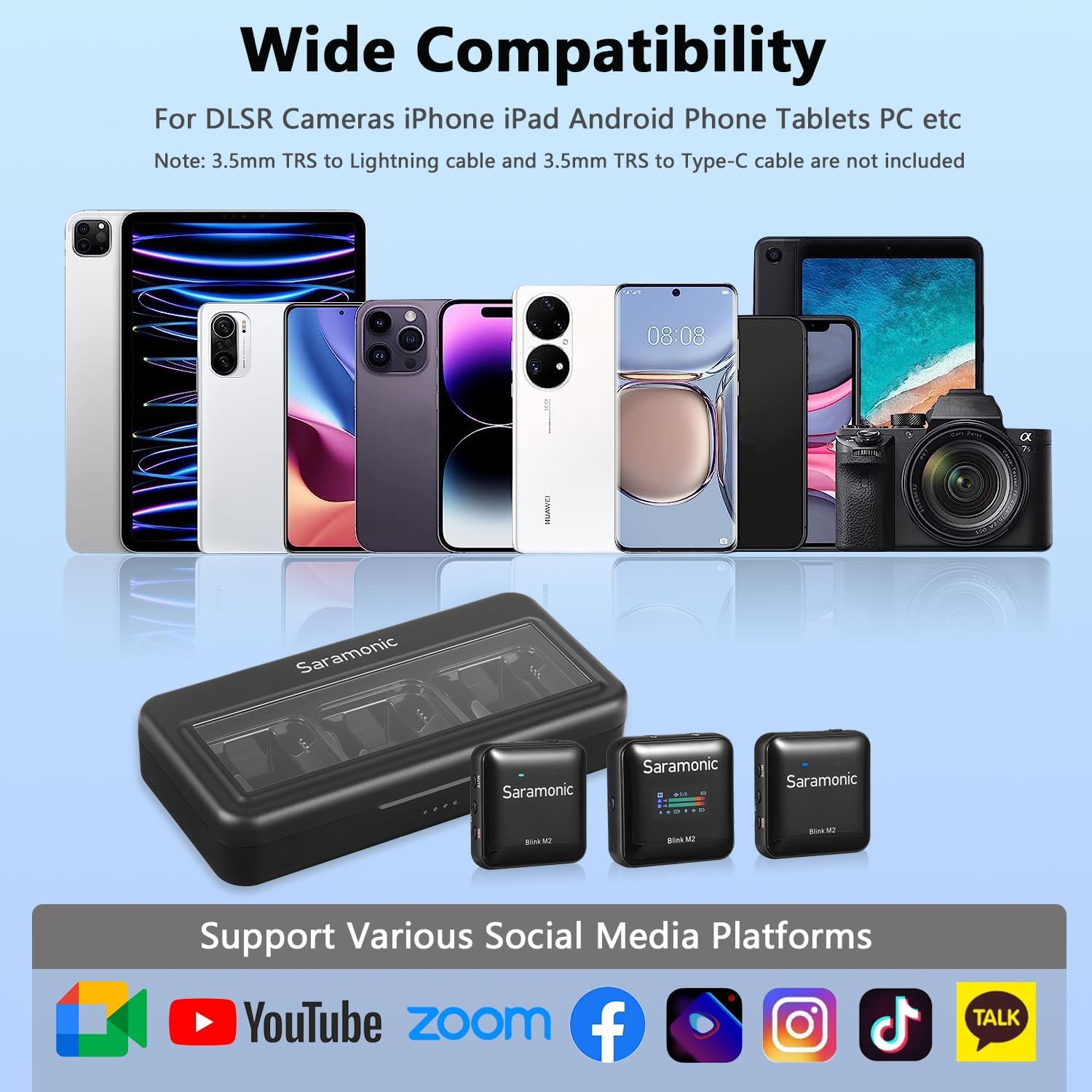 Saramonic Blink M2 Wireless Lavalier Microphone for Cameras, Onboard Recording, 656FT Range, 12H Battery Life, Noise Cancellation Compact Clip Lapel Mic for Video Recording Interview Live Streaming