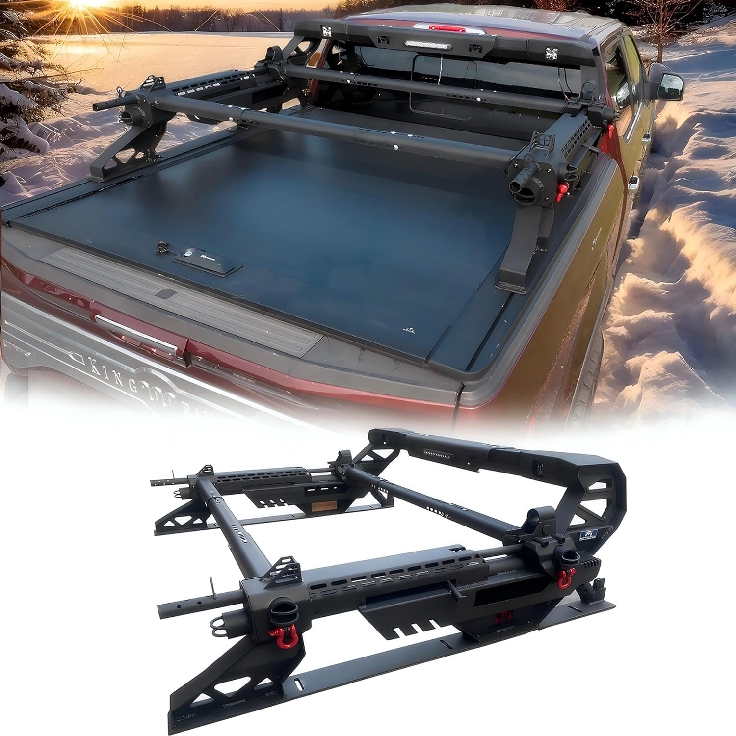 Military Design Pickup Roll Bar Compatible with Ford F150 Raptor Jeep Gladiator Chevy RAM Toyota Trucks | Heavy-Duty Overland & Offroad 4x4 | Adjustable Width (909648Aluminum Patent)
