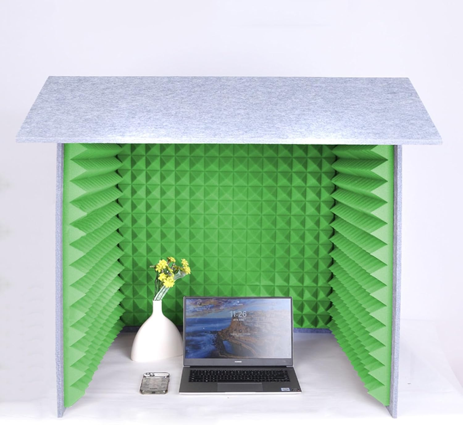 Desktop Noise Isolation Box, Portable Home Recording Studio for Music Practice Room, Gray (Green)