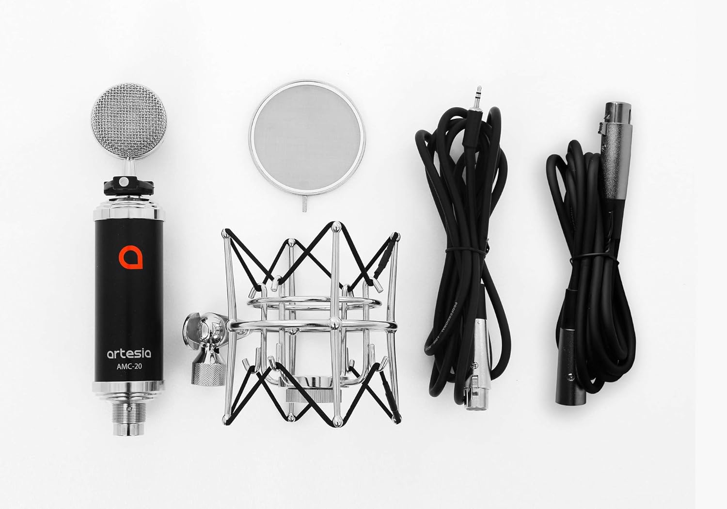 Artesia AMC-20 Studio Large-Diaphragm Condenser Microphone w/Shock Mount + Pop Filter & 8' XLR Cable