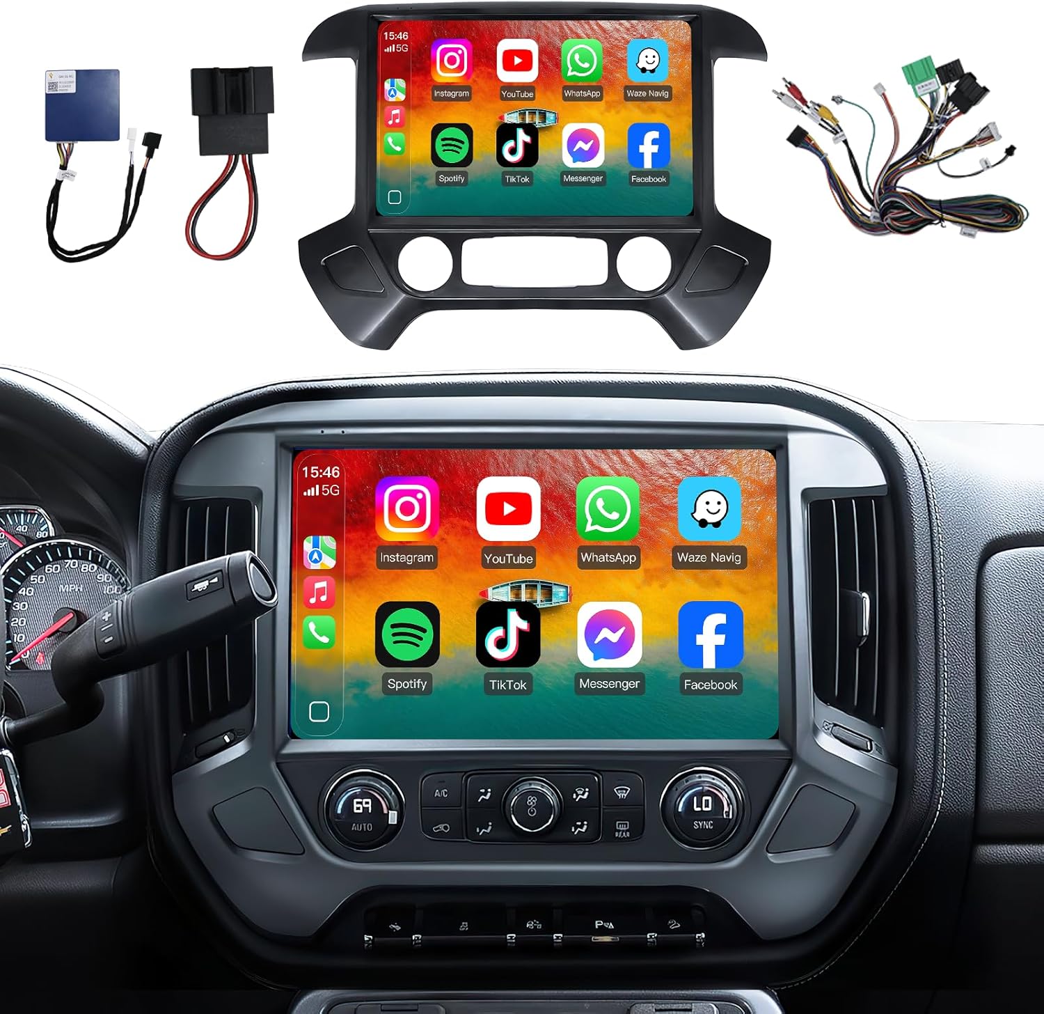 8+128GB Car Radio for Chevy Silverado 2014-2018 & Audio Adapter