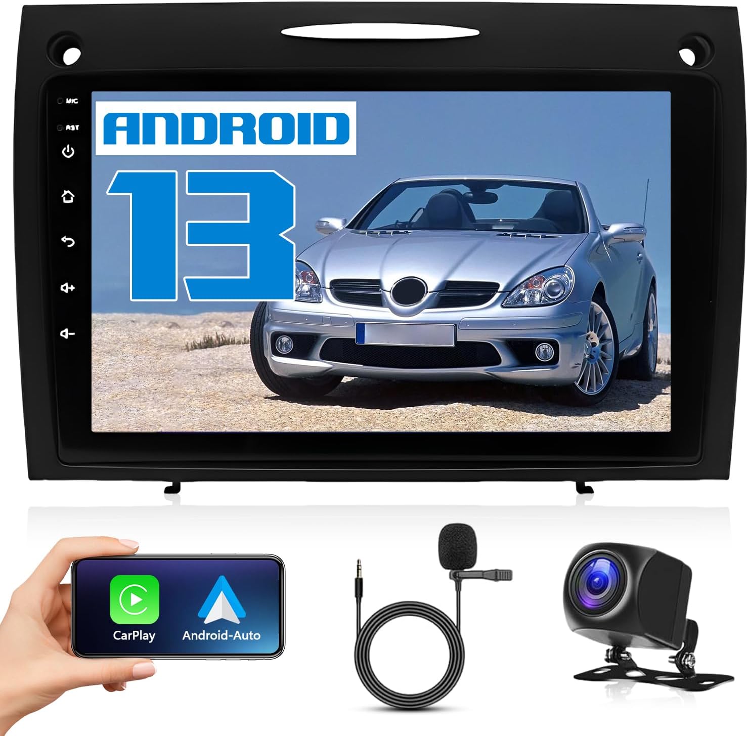 9 Inches Android 13.0 Stereo Radio Fit for SLK280 SLK350 SLK55 2004-2010 HD Touch Double Din Radio Stereo Car with Wireless with carplay/Android Auto | HD Backup Camera | WiFi | BT | FM | Mirror Link