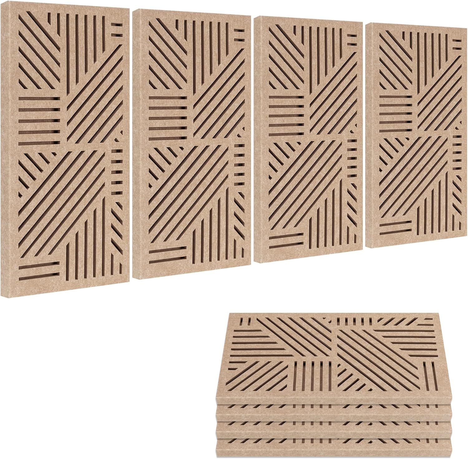 BUBOS 4 Pack Thickened Acoustic Panels, 23.6''x11.8'' Self-Adhesive Sound Absorbing Cavity Acoustic Wall Panels for Theater Studio Room Recording Room Gaming Room Meeting Rooms,VortexCore Brown