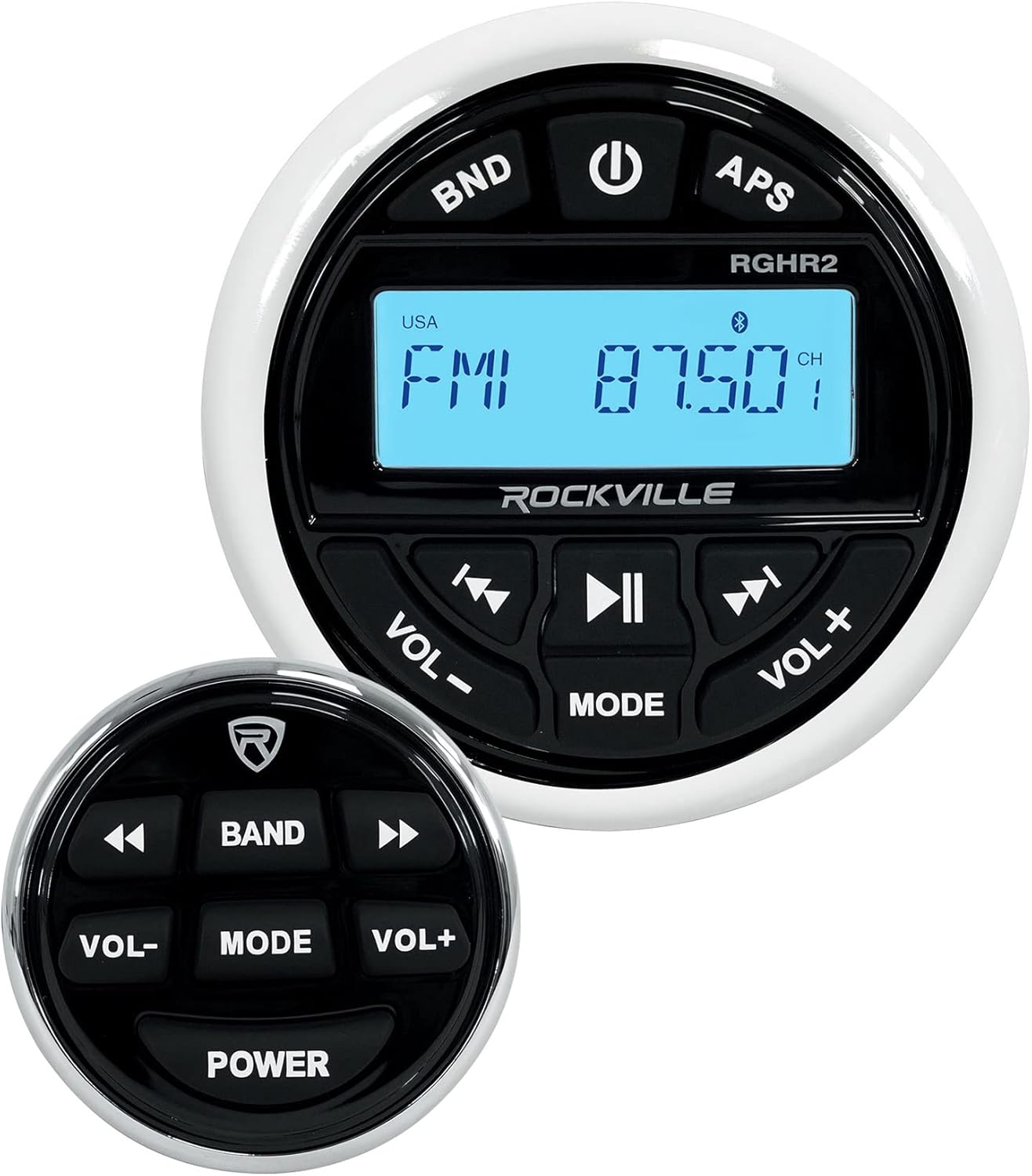 RockvilIe Marine-Grade Bluetooth Gauge Receiver Radio w/USB+Remote Compatible with Golf Cart