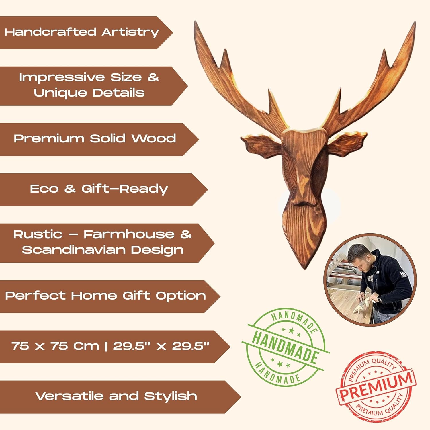 2025 Upgraded Wooden Deer Head Wall Mount - 29.5