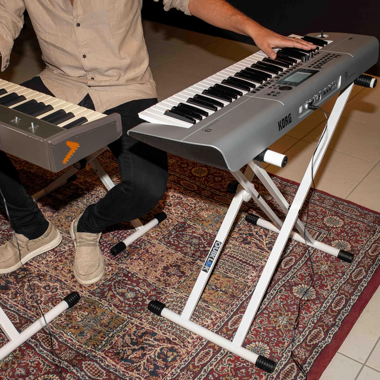 QUIK LOK - T20-WH-BB Keyboard Support X White, Double X Keyboard Stand, Base Depth 46 cm, Depth of Supports 35.8 cm, White