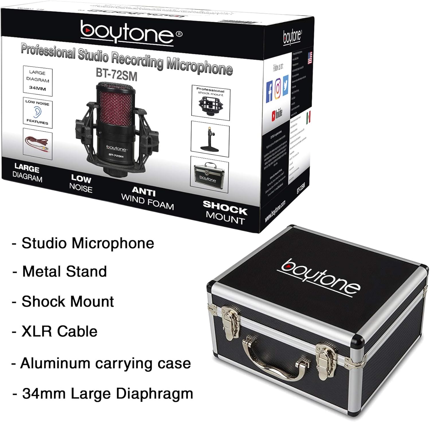 Boytone, Professional Cardioid Studio Recording Mic 25mm Diaphragm USB Microphone Streaming Vocal Recording, Podcasting Condenser Microphone for PC and Mac, Quality Sound (BT-72SM)