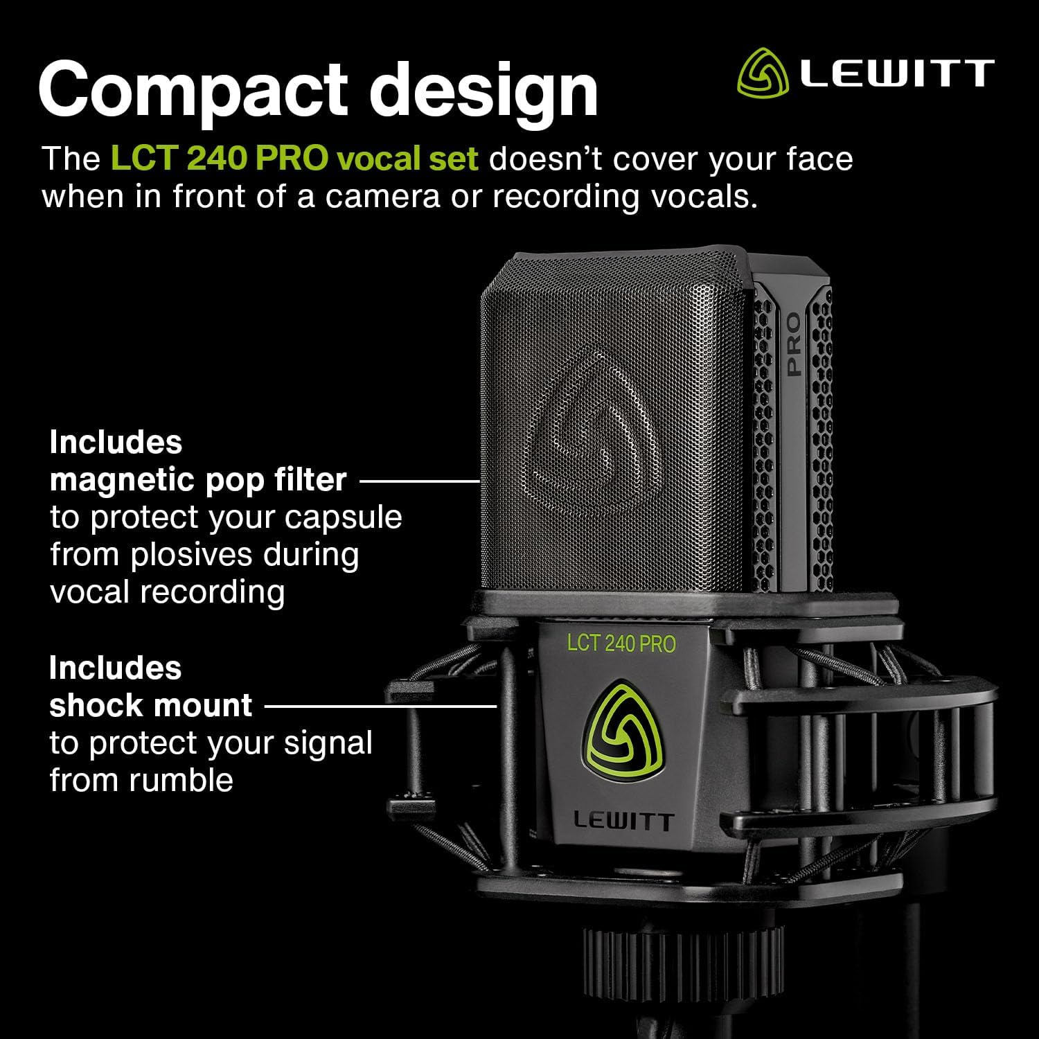 LCT-240 Condenser Microphone with high-Perfomance Capsule, Cardioid Pattern, Black, Shock Mount, Magnetic pop Filter