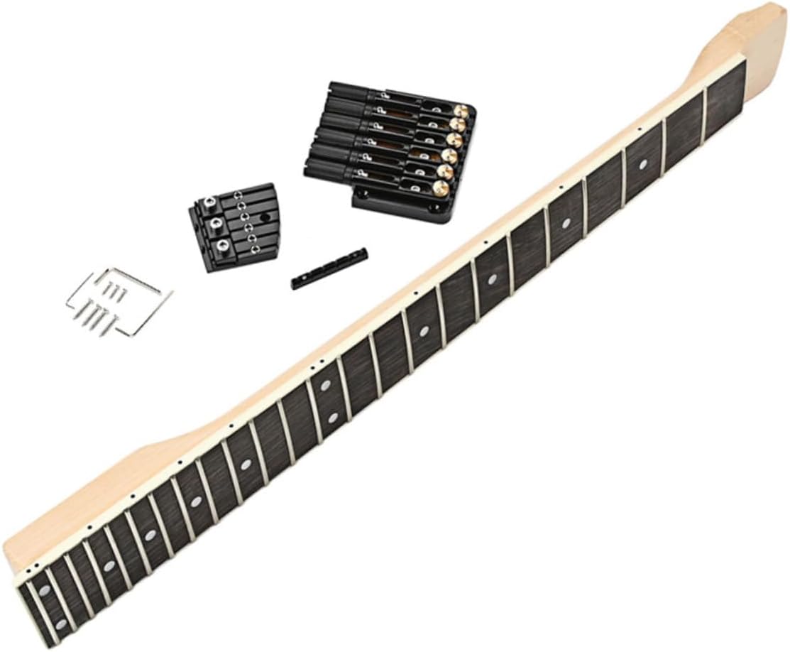 Electric Guitar Neck Bridge Set Maple Wood Unfinished Fret Fingerboard for Diy Projects