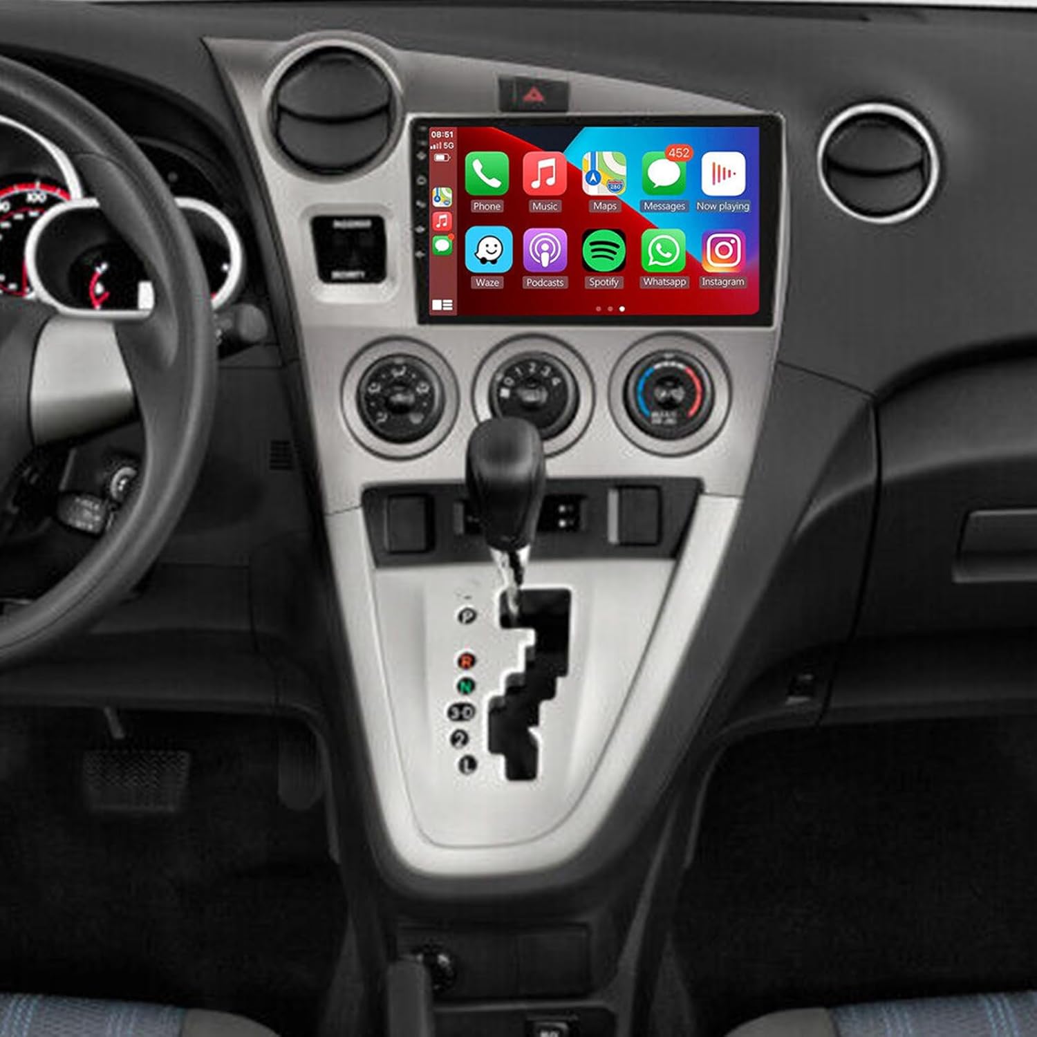 4+64G Car Stereo Radio Fit for Toyota Matrix 2009-2014, 9 inch Android13 Touchscreen Car Radio Receiver with Carplay Android Auto WiFi GPS Bluetooth FM SWC Backup Camera+Mic