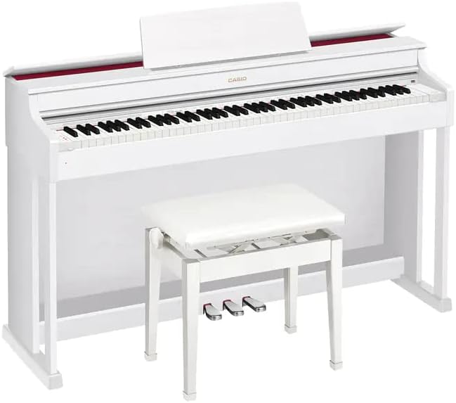 Casio AP-470 CELVIANO 88-Key Digital Cabinet Piano - White Bundle with Furniture Bench, Headphones, Online Lessons, Austin Bazaar Instructional DVD, and Polishing Cloth