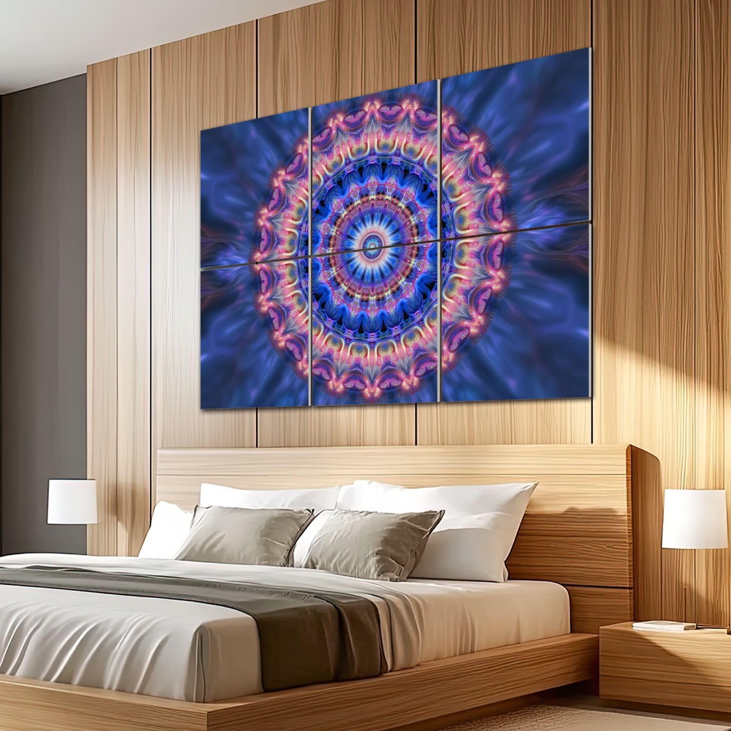 6 Pack Art Acoustic Panels Sound Absorbing Blacklight Hippie UV Neon Boho Mandala Aesthetic Symmetrical Radial Decorative Soundproof Wall Panels Self Adhesive for Recording Studios Office 72