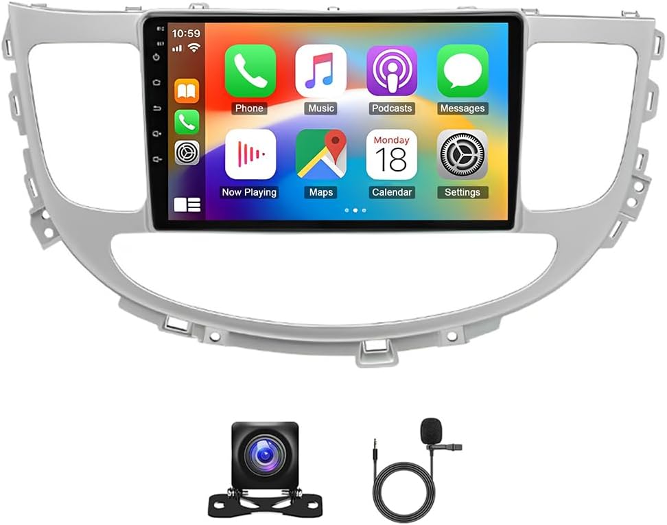 Android 13.0 Double Din Car Stereo for Hyundai Genesis Sedan 2009-2014,9 HD Touch Scree with Wireless Carplay&Android Auto,GPS/WiFi/FM/SWC/1080P Backup Camera/5.0 Bluetooth/AHD Backup Camera/Mic