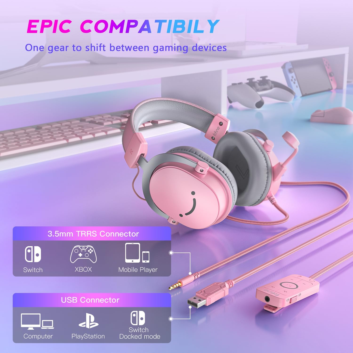 FIFINE Streaming Microphone and USB Gaming Headset Kit, XLR/USB Dynamic Mic with Headphones Jack for Computer, PC Over-Ear Wired Headphones Bundle with 7.1 Surround Sound for PS4/PS5 (AM8P+H9P)
