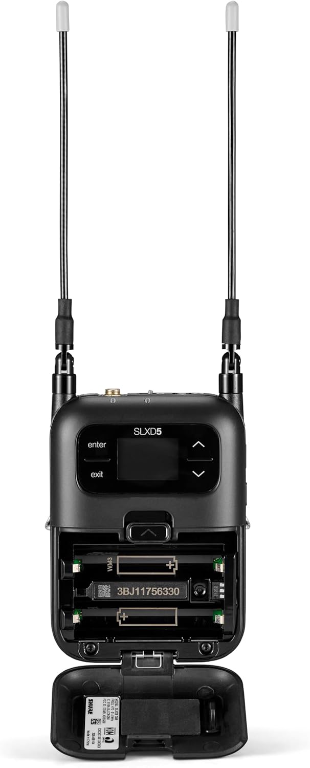 Shure SLXD5 Portable Digital Wireless Receiver - 24-bit Audio Clarity, Long-Range UHF, Multi-Mic Mode-for Camera Use, IR Sync, Includes AA Batteries & Carrying Pouch | H55 Band (SLXD5=-H55)
