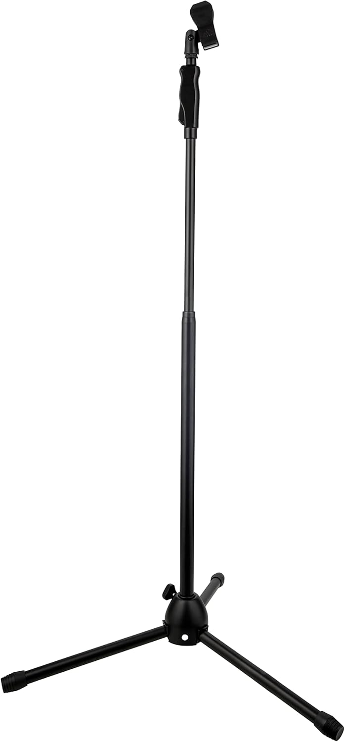 Tripod Mic Stand, One-Handed Clutch Height Adjustment and Telescopic Boom Arm - Cable Management Clips, Universal Mic Holder Mount, Adapter and Carry Bag included