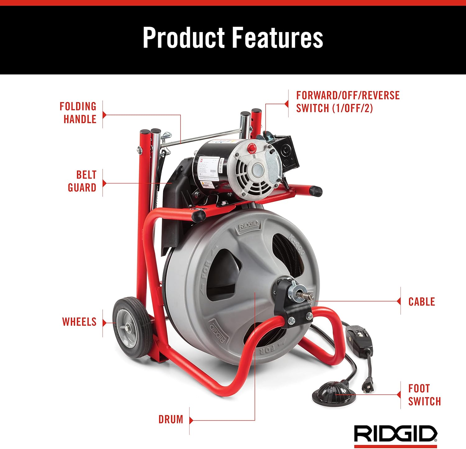 RIDGID 52363 Model K-400 Drain Cleaning 120-Volt Drum Machine Kit with C-32IW 3/8