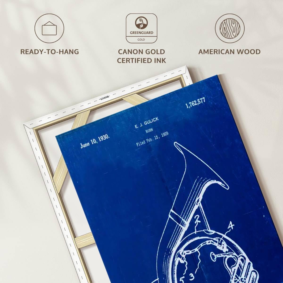 Elephant Stock - Faded Blueprint Sousaphone Patent Poster Wall Art - Vertical Canvas Wall Art - Hallway Wall Decor - Drawing Music Blueprints Canvas Art - Blue And White Decor by Cole Borders - 20