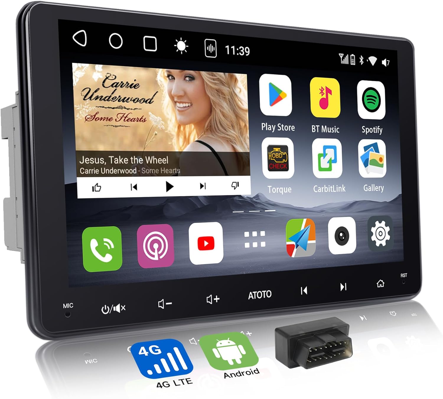 S8MS 8-Core 9 inch Android Double DIN Car Stereo with 4G LTE, Wireless CarPlay & Android Auto, OBD2 Scanner, WiFi/BT/USB Tethering, ChatGPT AI, 4G+32G, Dual BT, S8G2094MS-S04