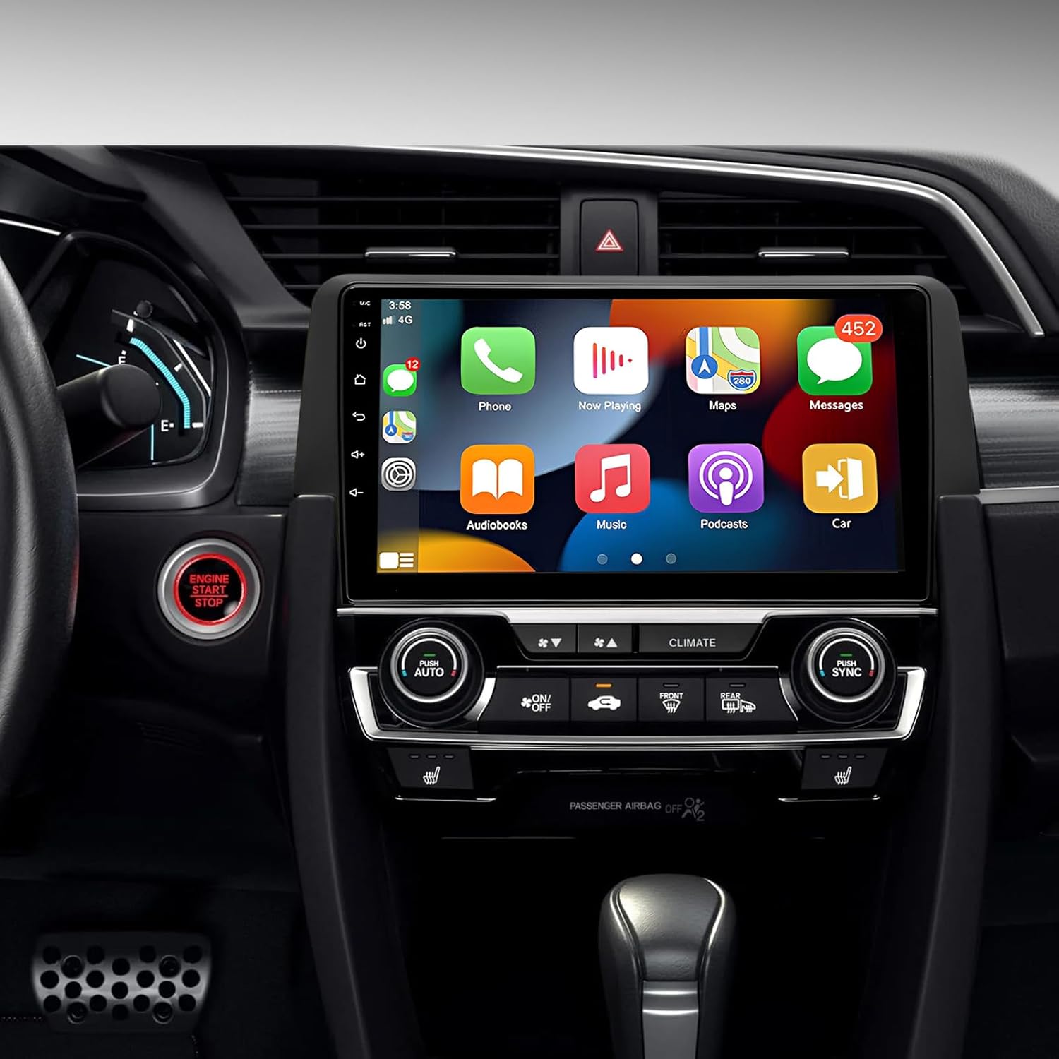 4+64G Android 13 Car Stereo Radio Compatible for Honda Civic LX EX Sport Hatchback 2016-2021, 9'' HD Touch Screen with CarPlay Android Auto, AHD Backup Camera, Mirror Link, GPS, WiFi, FM RDS