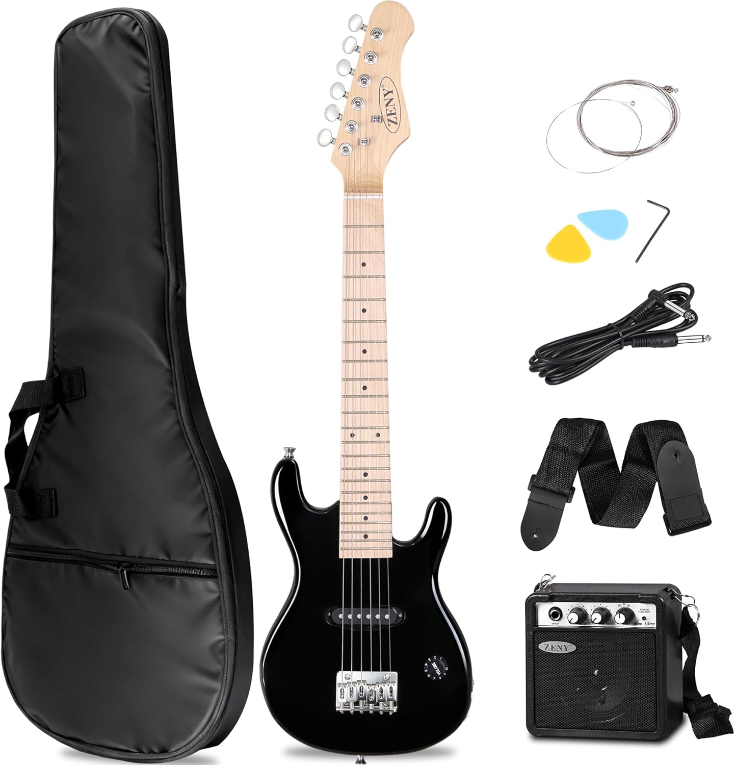 ZENY 30 inch Kids Electric Guitar with 5w Amp, Gig Bag, Strap, Cable, Strings and Picks Guitar Combo Accessory Kit (Black)