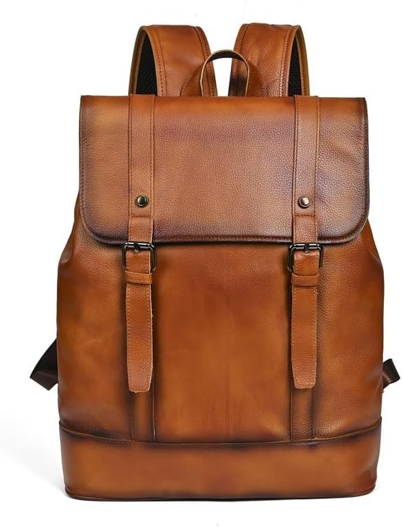 Vintage Handmade Genuine Leather Backpack Travel Laptop Notebook Rucksack Knapsack Daypack for Men with Gift Box (Brown)