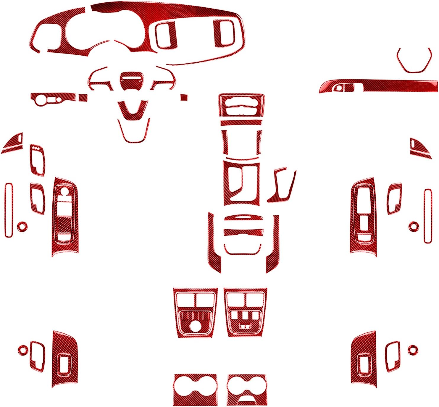 NVCNX Full Set Real Carbon Fiber Dashboard Center Console Door Panel Steering Wheel Frame Strip Sticker Trim Kit Cover Decals Car Interior Accessories for Dodge Charger 2015-2023 Black/Red (Red)