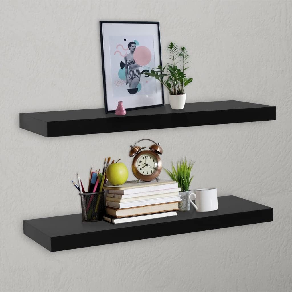 【Multifunctional】 Floating Shelves Wall Mounted, Storage Racks for Bedroom, Living Room, Bathroom, Kitchen, Office Floating Wall Shelves 2 pcs Black 39.4