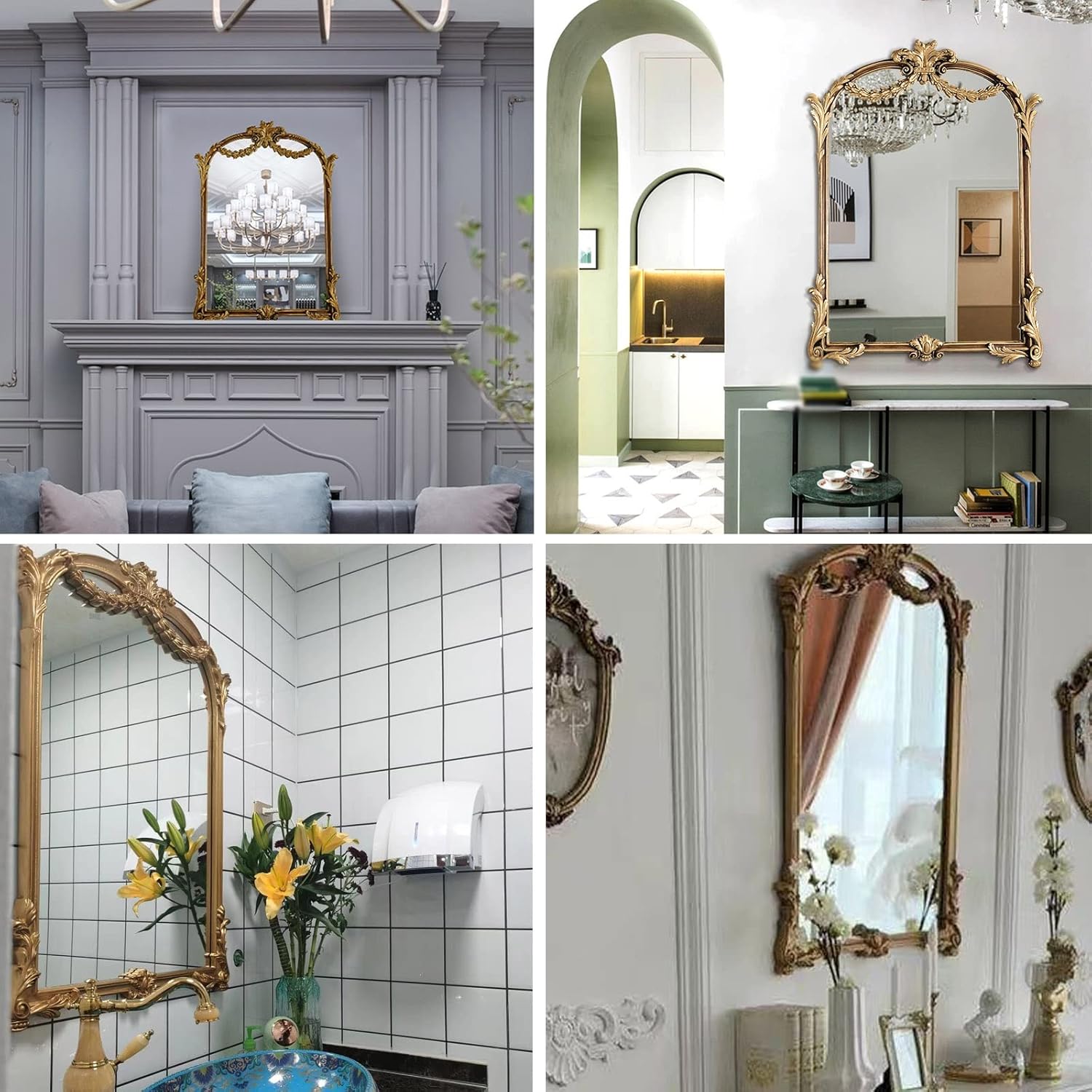 WORDFUN Wall Mount Makeup Mirror Metal Framed Bathroom Mirror Decorative Mirror,Rounded Corners Smooth Elaborately Crafted Sturdy and Stable, for Bedroom, Bathroom, Living Room, Hallway