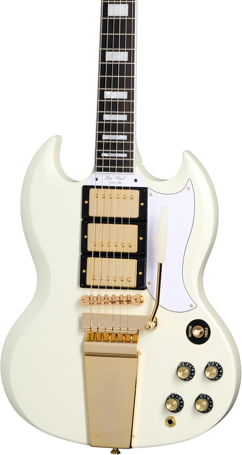 Epiphone Inspired by Gibson Custom 1963 Les Paul SG Maestro, Classic White with Hard Case