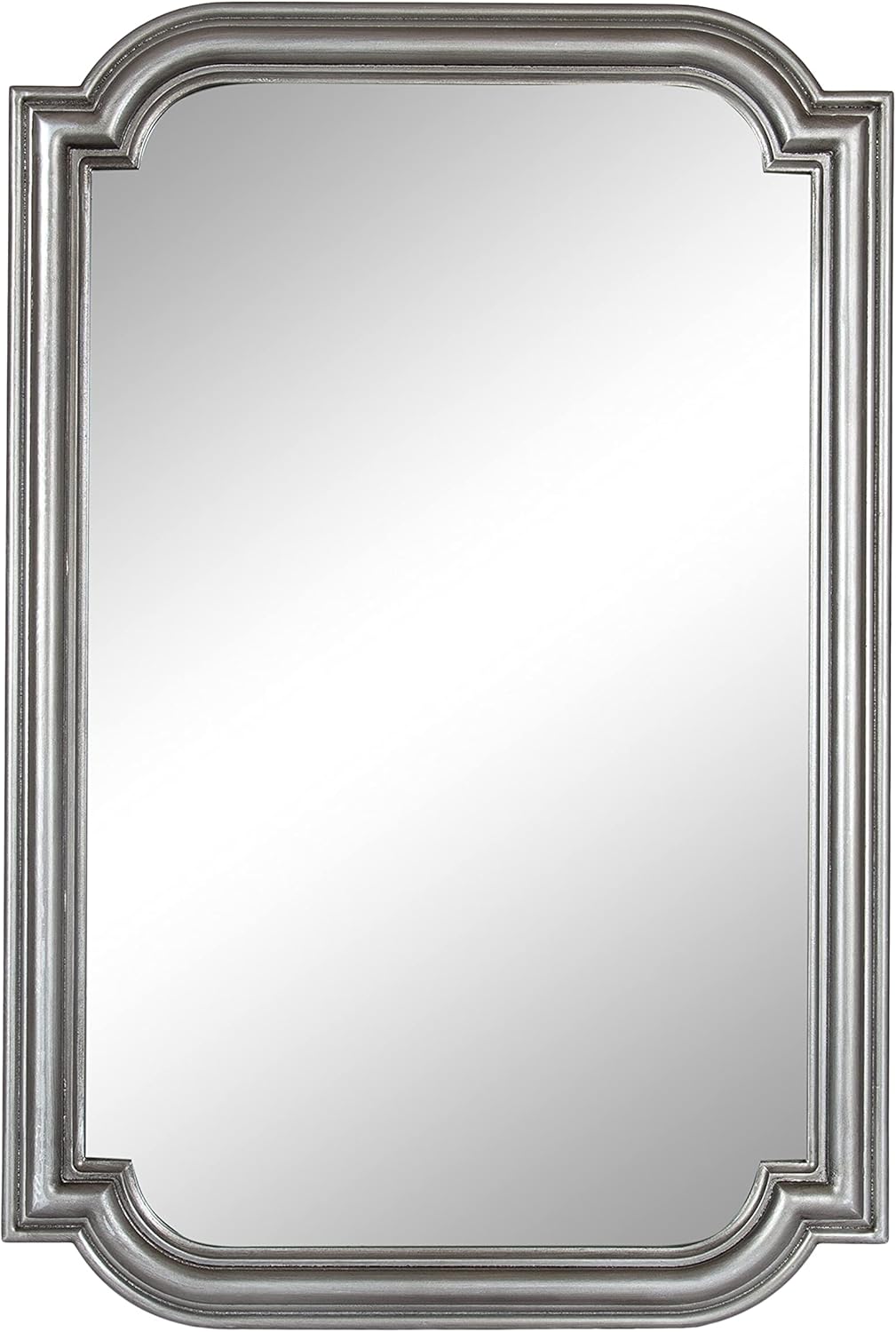 Kate and Laurel Kinsman Traditional Glam Rectangle Scallop Wall Mirror; 24 x 36; Silver; Decorative Scalloped Wood Mirror with Radius Corners for Vertical or Horizontal Display