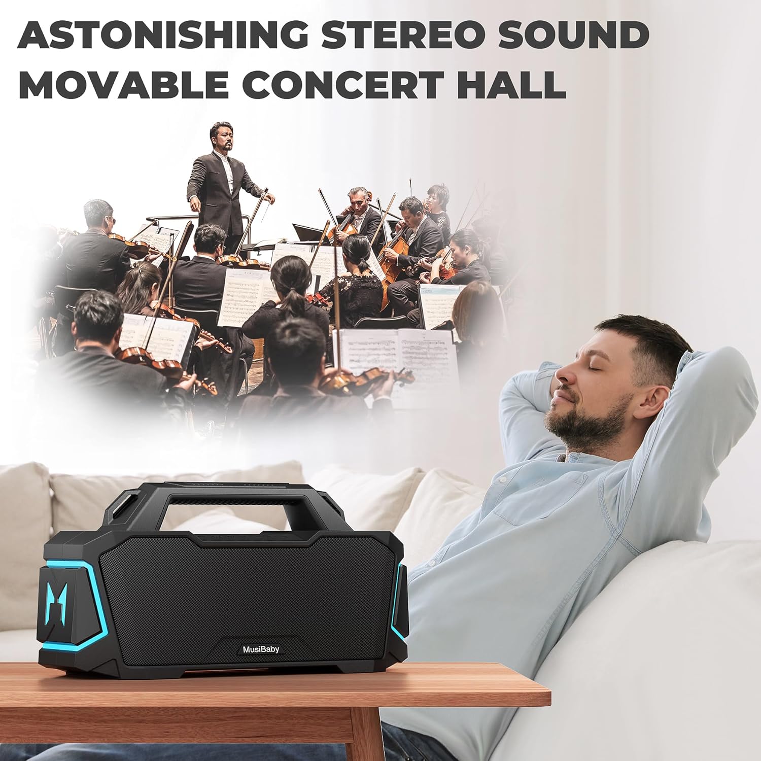 Bluetooth Speaker,Musibaby M1 Portable Bluetooth Speakers:Loud Stereo Sound with Subwoofer,Deep Bass,IPX6 Waterproof,Wireless Speaker with BT5.3,Dual Pairing,24H+ Playtime for Outdoor,Beach(Blk)