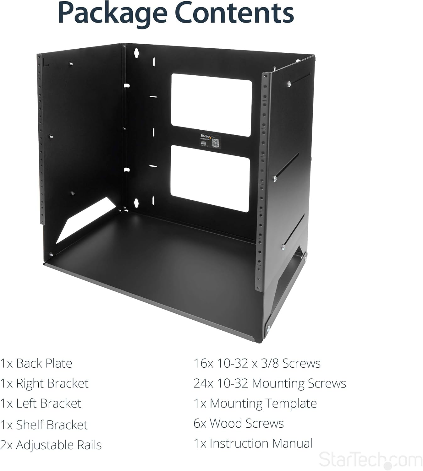 StarTech.com 2-Post 8U Open Frame Wall Mount Network Rack with Built-in Shelf, Wall Mount Data Rack with Adjustable Depth for AV / Computer / IT Equipment, TAA Compliant Server Rack (WALLSHELF8U)