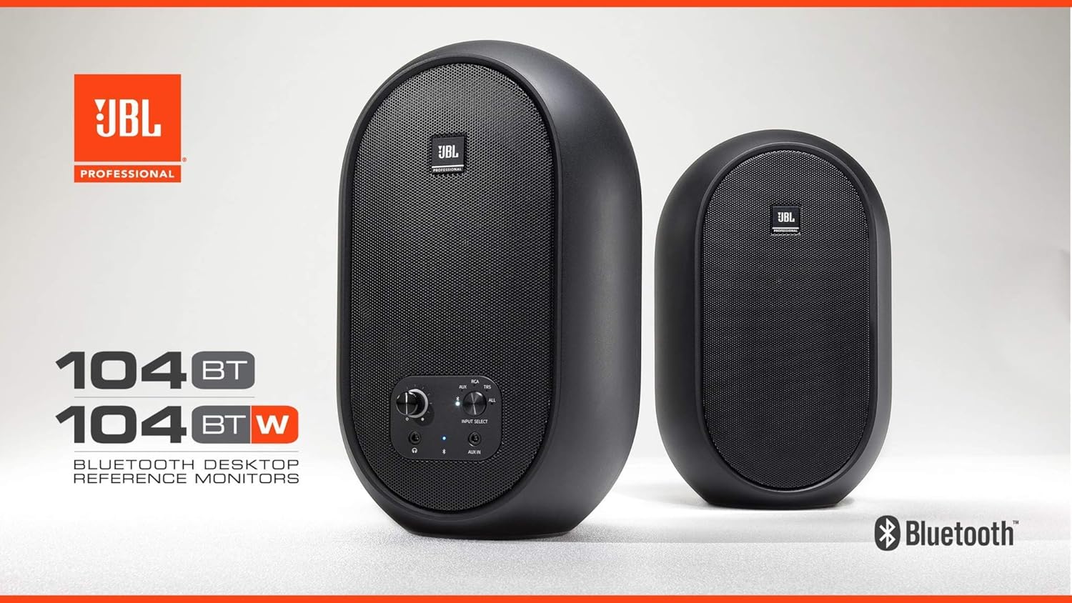 JBL Professional 1 Series 104-BT Compact Desktop Reference Monitors with Bluetooth, Black, Sold as Pair (Renewed)