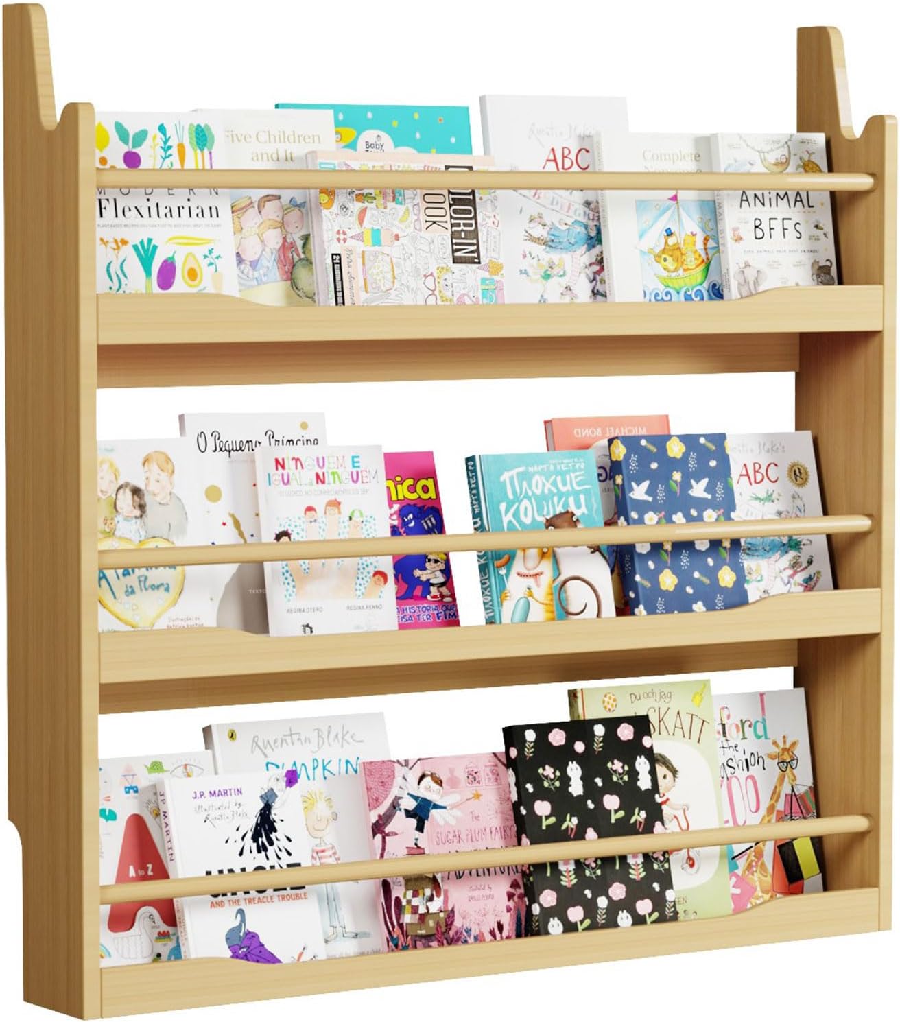 Lkeiyay Kids Bookshelf,3 Tier Wall Mount Kids Book Shelf,Space-Saving Wall Mount Narrow Bookshelf(Natural)
