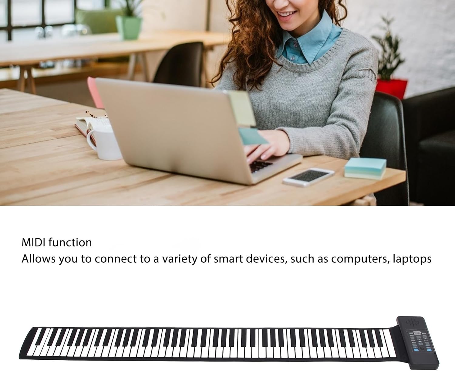 88 Keys Roll Up Piano, Electronic Hand Roll Piano with 128 Rhythms & Tones, USB Rechargeable Digital Piano Keyboard with MIDI Function, LED Digital Display, for Kids, Beginners