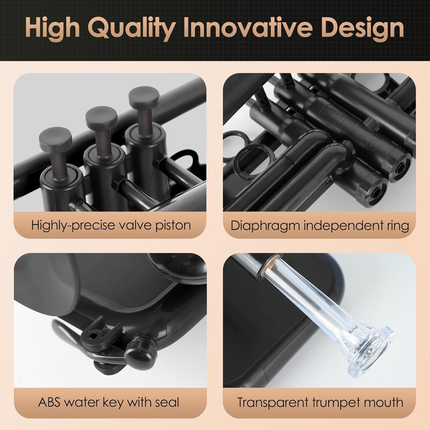 SEA LION Professional Plastic Bb Trumpet Set for Student Beginner (Black)