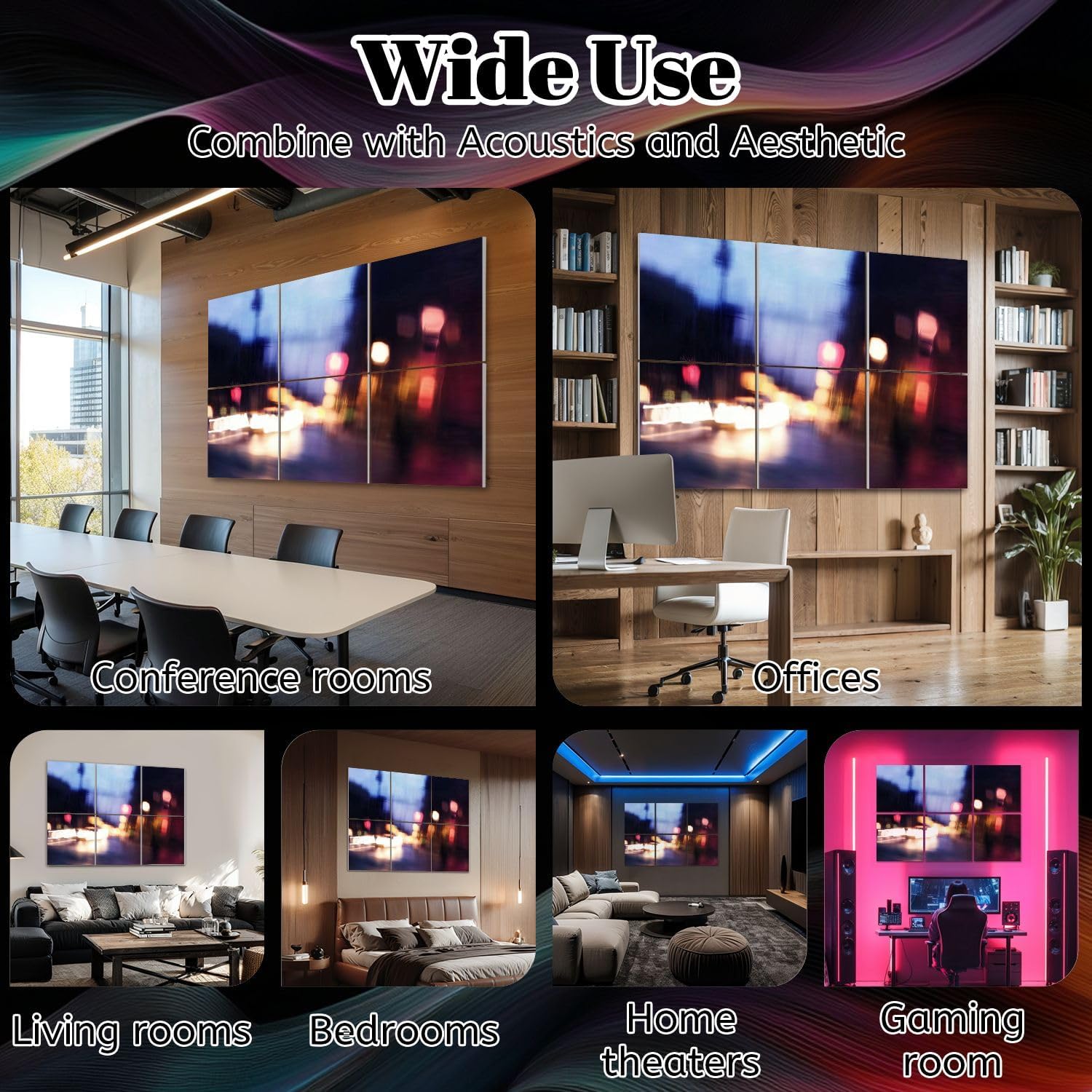 6 Pack Art Acoustic Panels Abstract blurred defocused night city traffic lights bokeh Sound Absorbing Panel 48