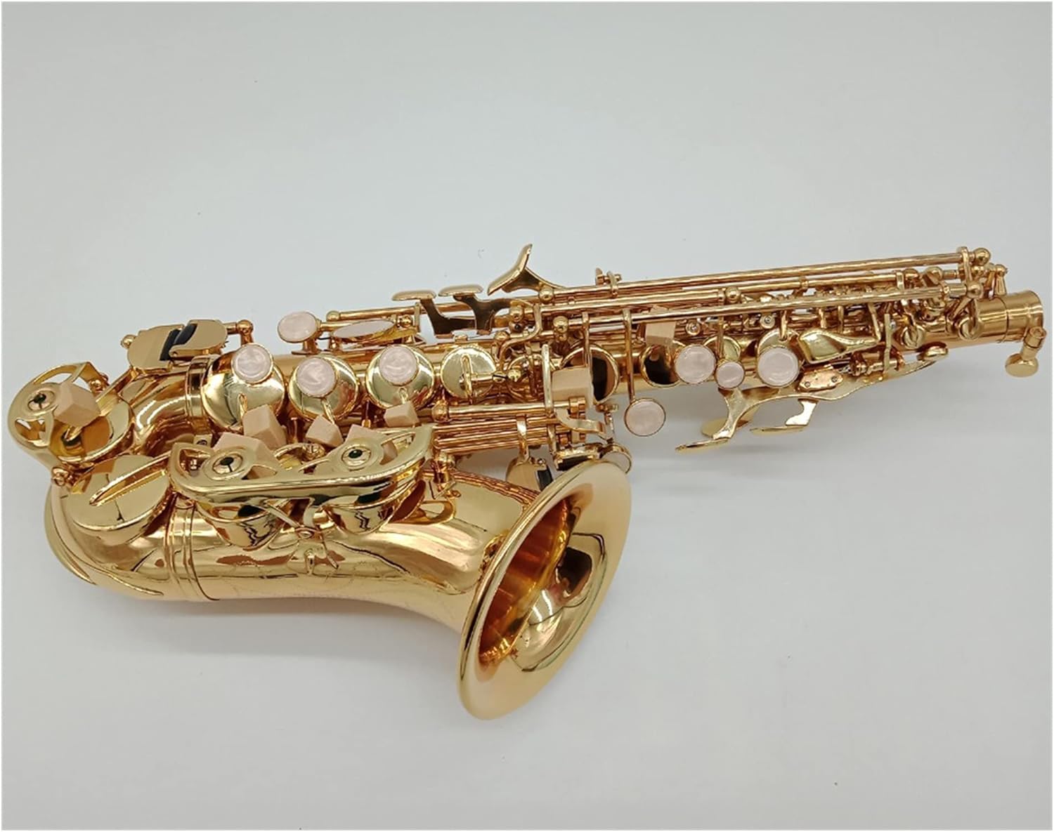 Saxophone Straight Gold Lacquer Curved Soprano Sax Mouthpiece Reeds Neck Musical Instrument Accessories Key Type Woodwind Instrument