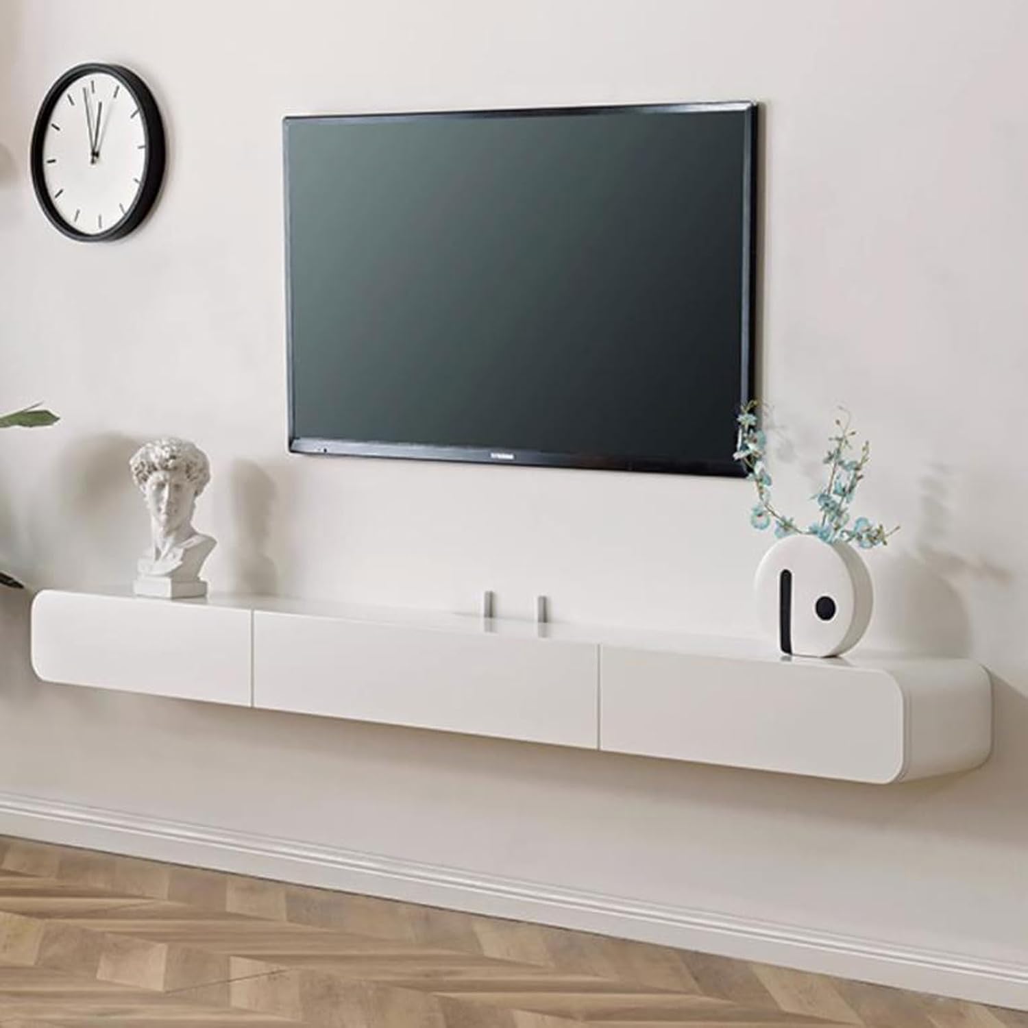 Floating TV Shelf TV Cabinet TV Stand Wall Mounted Media Console Entertainment Center Storage Cabinet Desk Audio/Video Hutch Electronics Shelf for TV Components With drawer Bedroom Living room White