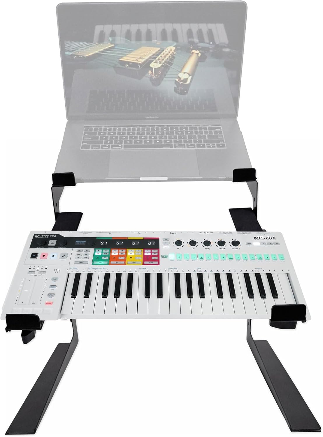 Audiosavings Bundle: Arturia Keystep Pro Sequencer 37-Key Midi USB DJ/Recording Keyboard Controller Bundle with Rockville Rock2d2 Adjustable Dual Shelf Midi Keyboard Laptop Stand (2 Items)