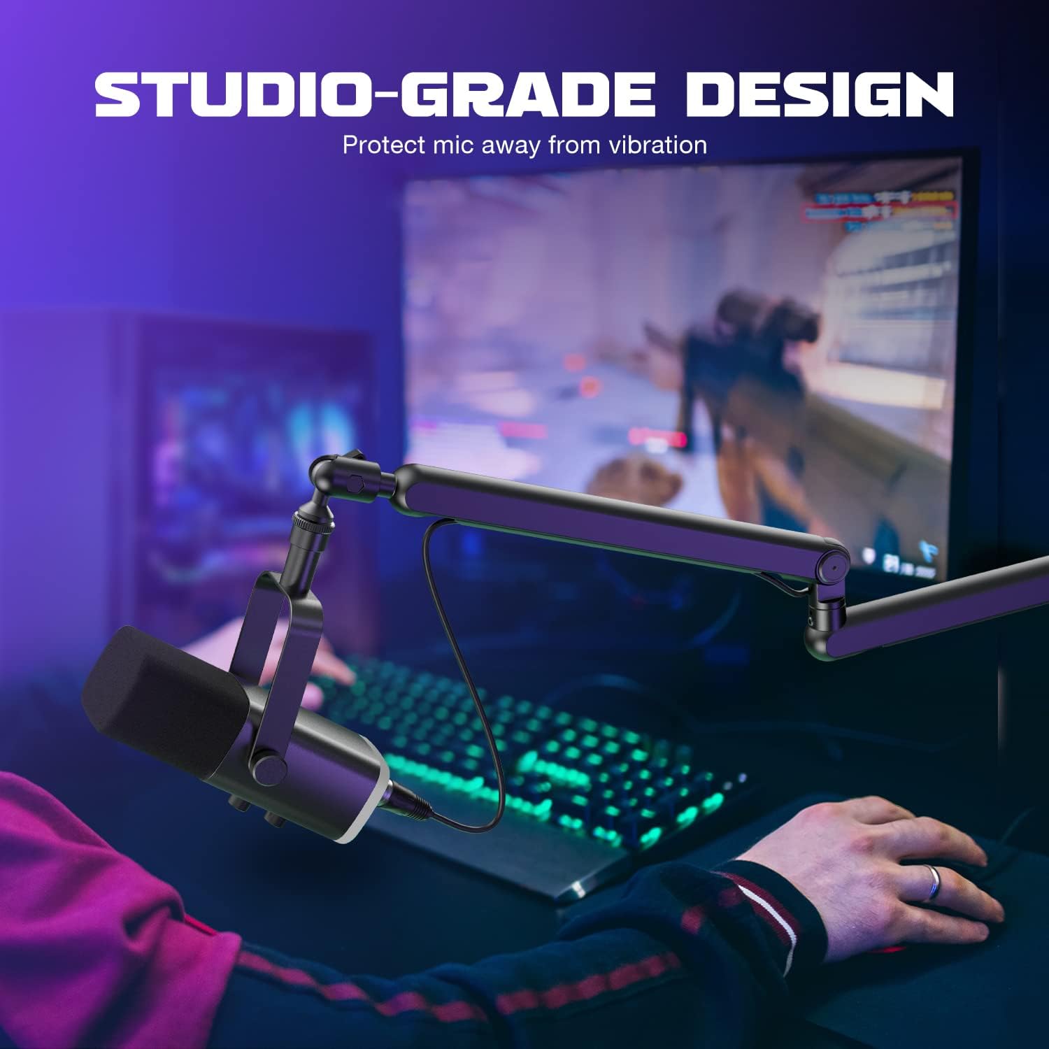 FIFINE USB Gaming Microphone and Microphone Arm Stand,RGB Cardioid Dynamic Mic for PC,Boom Arm Stand with Desk Mount Clamp, Screw Adapter,Cable Management,for Podcast Streaming Studio(K658+BM88)