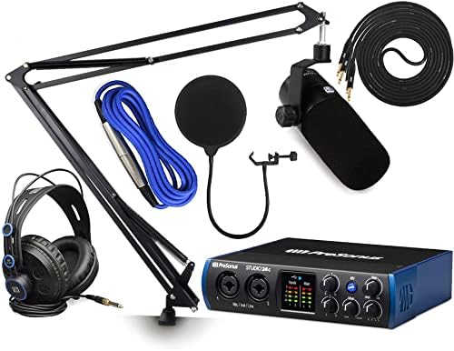PreSonus Studio 24c 2x2 USB Type-C Audio/MIDI Interface with PD-70 Dynamic Cardioid Broadcast Microphone & Arm Accessory Pack