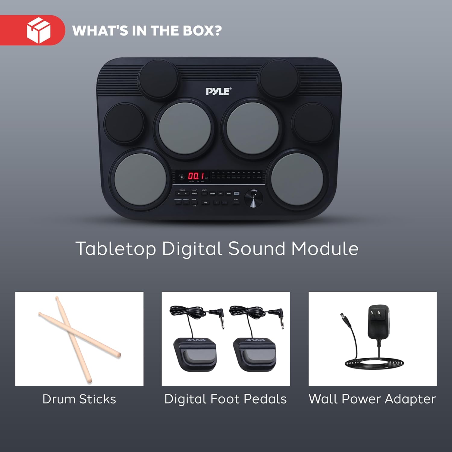 Pyle Electronic Drum Set – 8 Touch-Sensitive Pads, 80 Kits, 110 Songs, USB/MIDI, Headphone Output, Compact Tabletop Electric Drum Kit, Includes Pedals And Sticks, Ideal for Practice And Performance