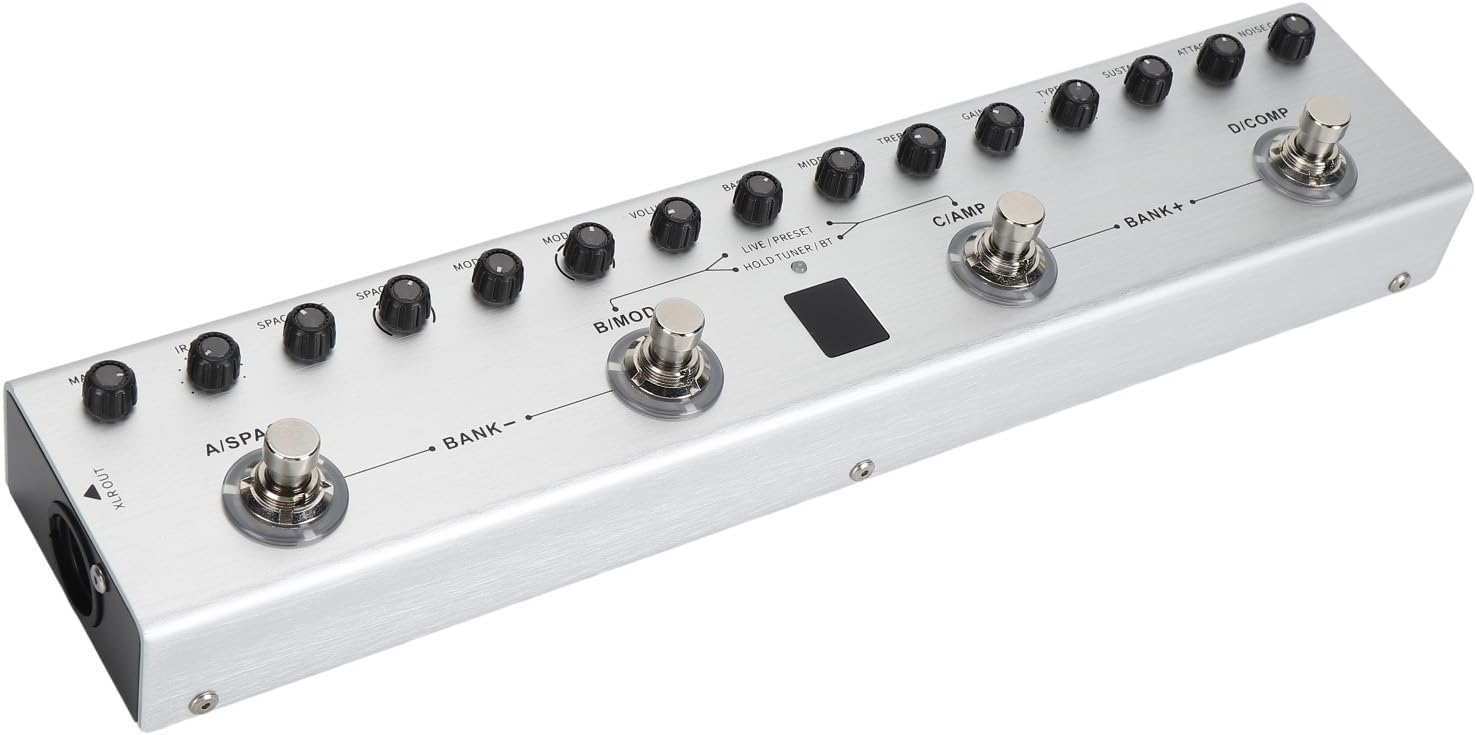 Multi Effects Bass Guitar Pedal, 36 Tone Presets, 9 AMP, 8 IR, Rechargeable, Tone Customization, Portable, 12hr Battery, for Music Enthusiasts